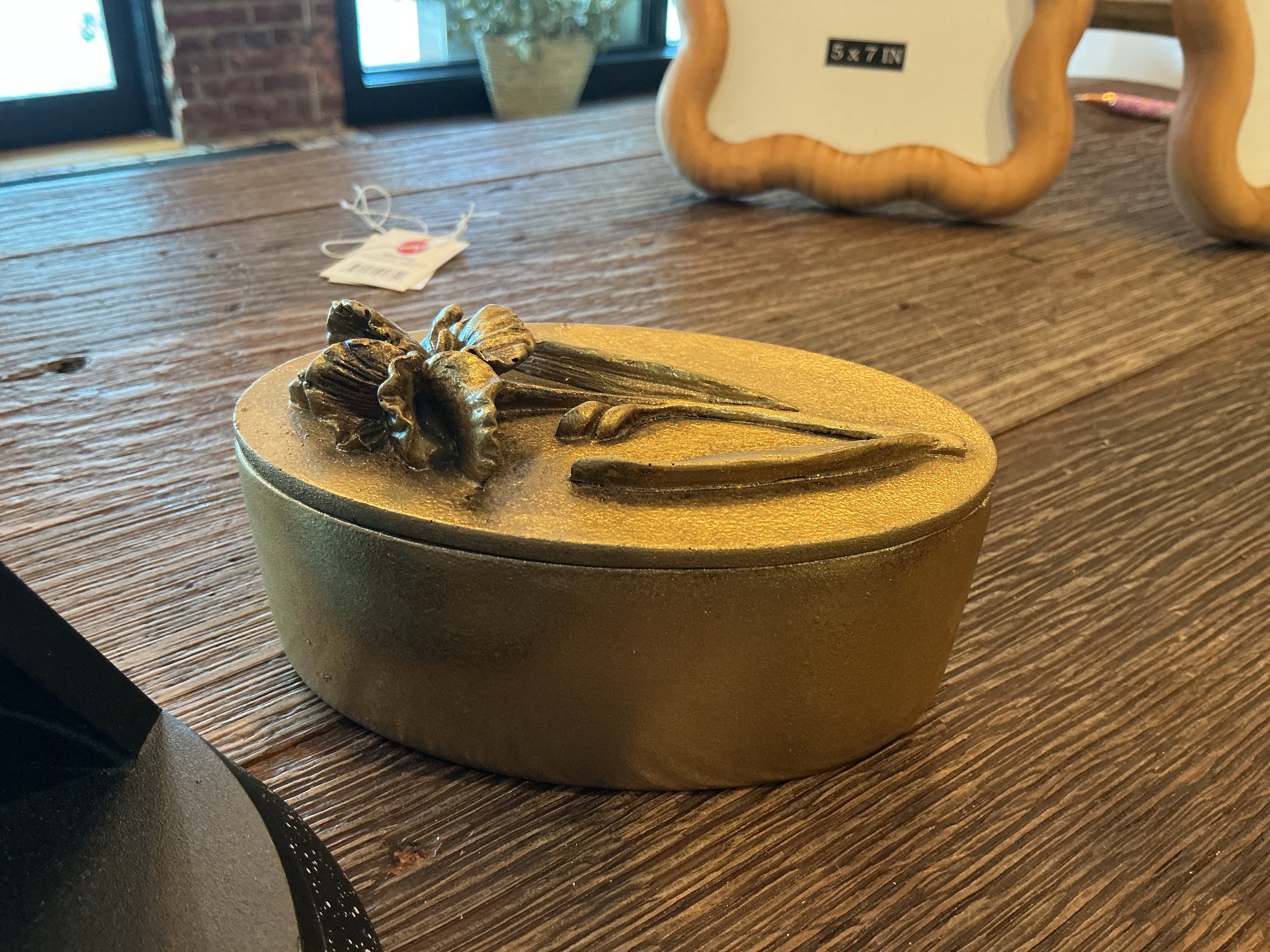 Brass Tone Floral Trinket Boxes