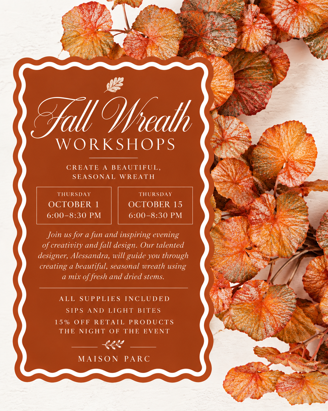 Fall Wreath Workshop 10/1 6pm-8:30pm